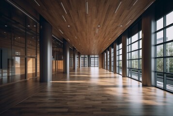 empty big office interior with wood design. generative ai