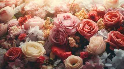 Obraz na płótnie Canvas Bouquet of roses, floral wallpaper. AI