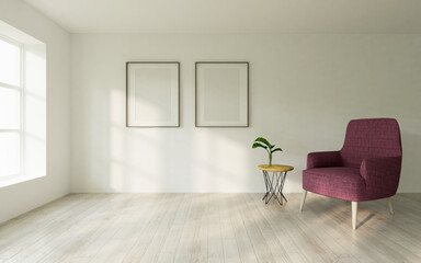 Obraz premium empty room Poster frame mockup house 3D rendering.