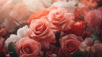 Bouquet of roses, floral wallpaper. AI