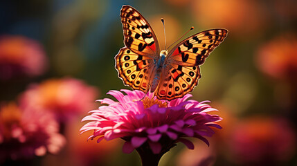 Obraz premium Macro butterfly sitting on flower 