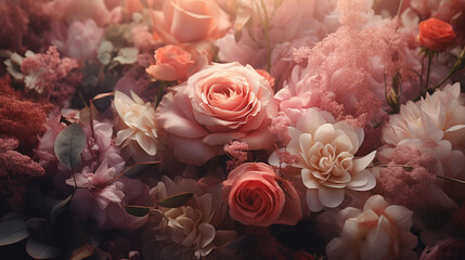 Bouquet of roses, floral wallpaper. AI