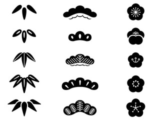 松竹梅のデザインセット（黒）