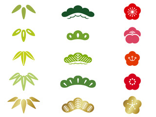 松竹梅のデザインセット（カラー）