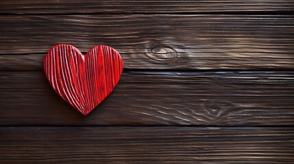 Fototapeta premium small red heart on dark wooden background Generative AI illustrations