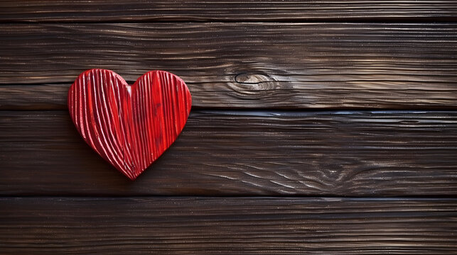 small red heart on dark wooden background Generative AI illustrations