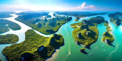 Fototapeta na wymiar Illustration of a beautiful view of Phang Nga, Thailand