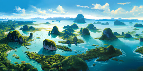 Illustration of a beautiful view of Phang Nga, Thailand