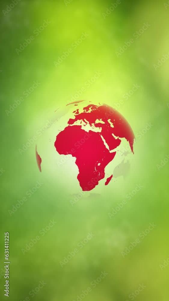 Poster concept red earth planet on green nature bokeh vertical background. seamless looping.