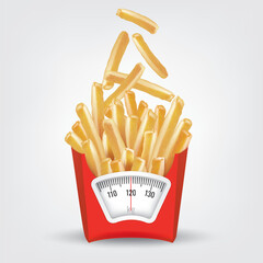 French fries with a weight scale. concept. Vector.
