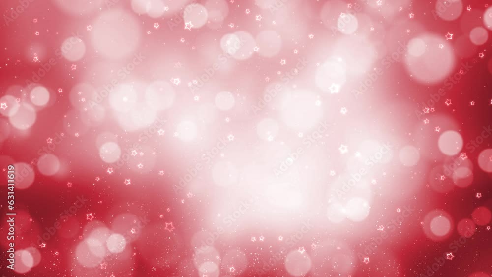 Poster loop bright red christmas copy space bokeh with flickering stars animation.