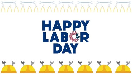 Happy Labor Day Typography - USA Labor Day text animation 4k footage with labor tools