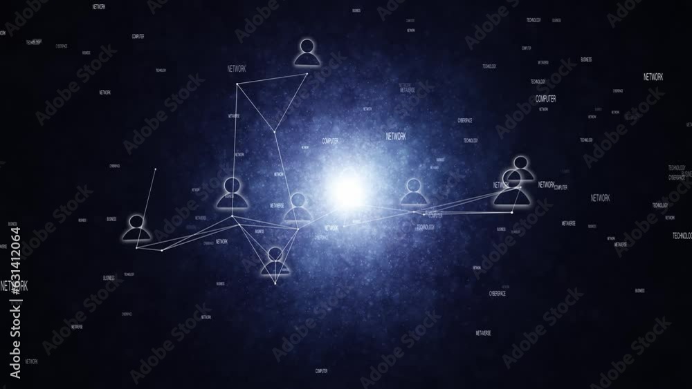 Poster loop people icons connection in digital word cloud cyberspace.