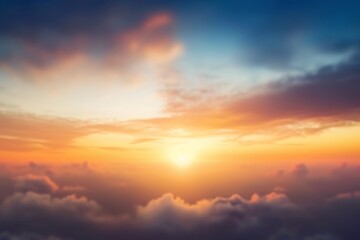 Fototapeta premium International Day for the Preservation of the Ozone Layer concept: Beautiful sunset sky above clouds with dramatic light, Generative AI