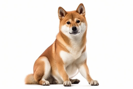 Portrait of Shiba Inu dog on white background