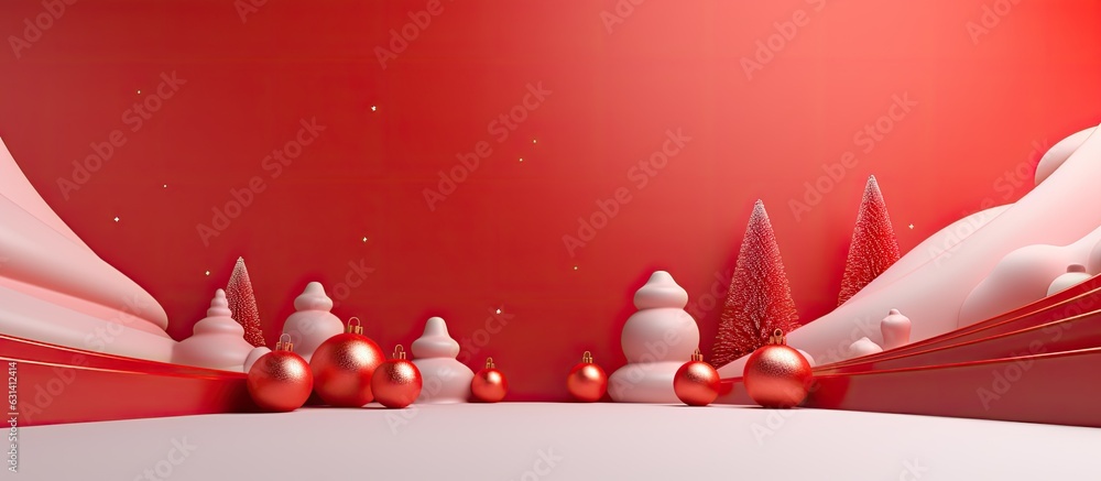 Poster A 3D image with a red Christmas background that can be used for product placement or a website.