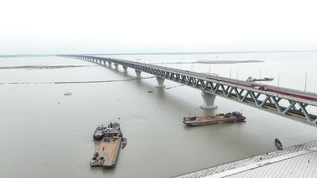 Aerial view of Padma Multipurpose Bridge at Padma river in Bangladesh.