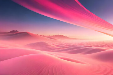 Pink-hued desert landscape with sky and clouds. Generative AI 