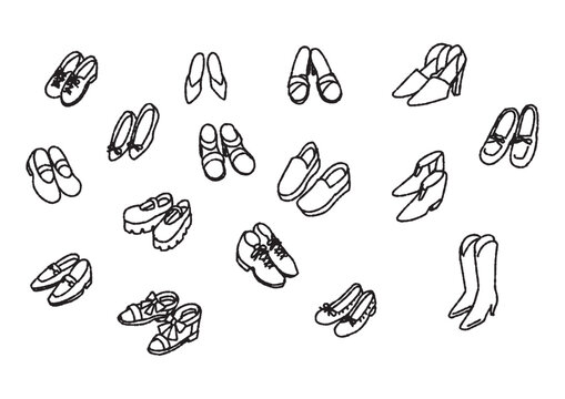 色々な女性の靴のイラストセット（線画背景透過）