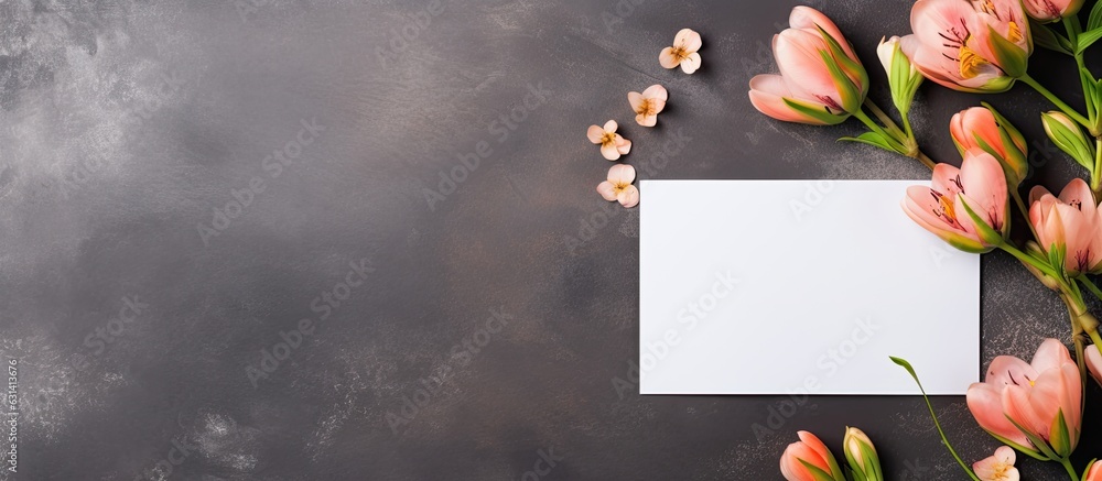 Aufkleber A greeting card mockup is shown on a concrete background with copy space. It features colorful
