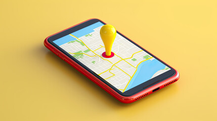 Smartphone with map, 3D Map pins, GPS, navigator pin checking points, 3D World Map icon, technology and application mobile smart phone with mobile, delivery tracking, transportation, generate by AI