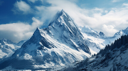 Majestic Mountain Peaks Covered in a Blanket of Snow 