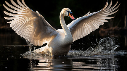 Graceful Swan Floating on a Mirror-Like Pond 