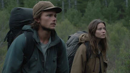 Fototapeta premium A Young Couple's Relationship is Put to the Test When They Embark on a Thrilling Adventure, generative AI