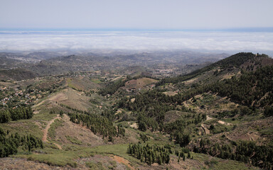 Fototapeta na wymiar Las Palmas, east towards Las Palmas under cloud cover taken from a Las Cumbres, ie The Summits of Gran Canaria