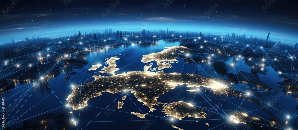 Poster european connection links support communication technology and the global internet network, facilita