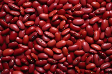 Close up of seeds in natural light. Heap of raw red kidney beans. Colorful organic food background