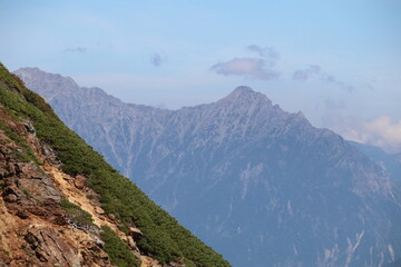 乗鞍岳の風景。前穂高。乗鞍岳は飛騨山脈南部にある剣ヶ峰を主峰とする山々の総称。