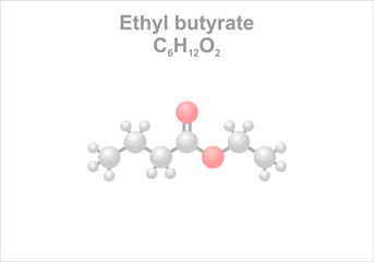 Ethyl butyrate. Simplified scheme of the molecule. Use for the artificial flavoring of orange juice.