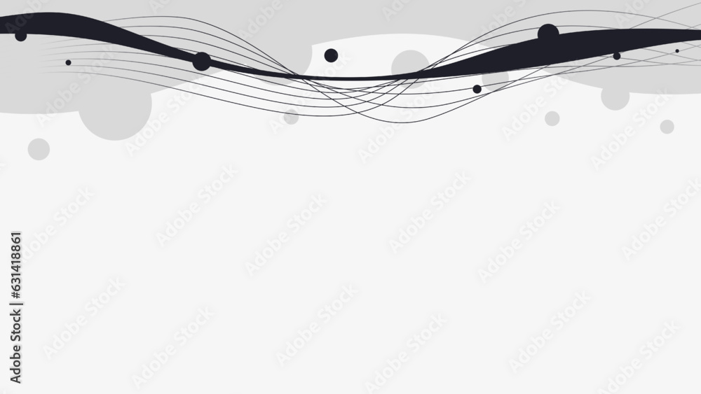 Poster monochrome deconstructed single horizontal line with wave particles, top frame template