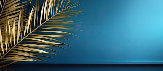 The Blue Abstract Background features a Golden Palm Leaf Pattern Texture with plenty of space for