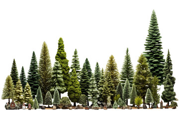 a collection of a variety size of Christmas trees in a white background and with margin PNG
