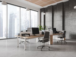 White and stone loft open space office corner