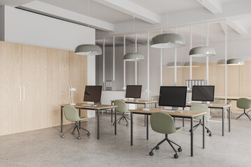 White and glass opens space office corner with wardrobe