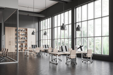 Gray industrial style open space office interior