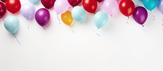 colorful balloons on a white background with space for text. It can be used as a background for
