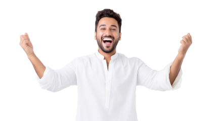 Cheerful Indian man, ethnic groups, white background, transparent background  Generative AI