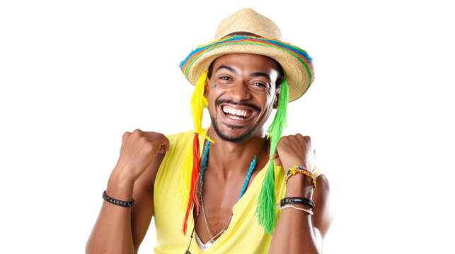 Carefree Caribbean man, ethnic groups, white background, transparent background  Generative AI