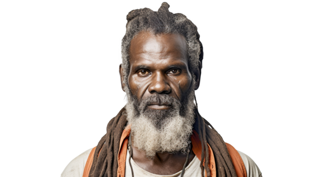 Thoughtful Indigenous Australian man, ethnic groups, white background, transparent background  Generative AI