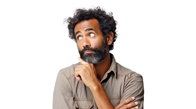 Thoughtful Indigenous Australian man, ethnic groups, white background, transparent background  Generative AI