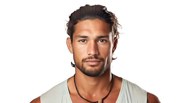 Gentle Pacific Islander-European man, ethnic groups, white background, transparent background  Generative AI