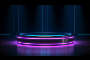 Empty neon stage for product presentation