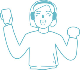 mobile phone listens to music in earphones