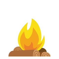 Campfire icon. Crossed logs and fire flame in flat style. Vector illustration.