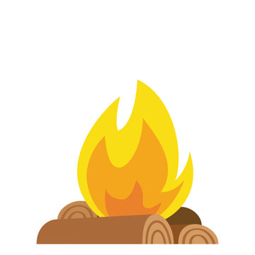 Campfire icon. Crossed logs and fire flame in flat style. Vector illustration.