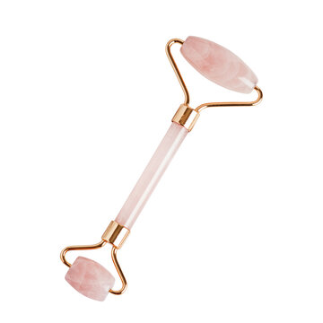 Pink Facial roller, gua sha isolated, top view